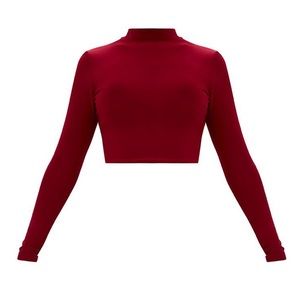 PRETTY LITTLE THING Maroon long sleeve crop top